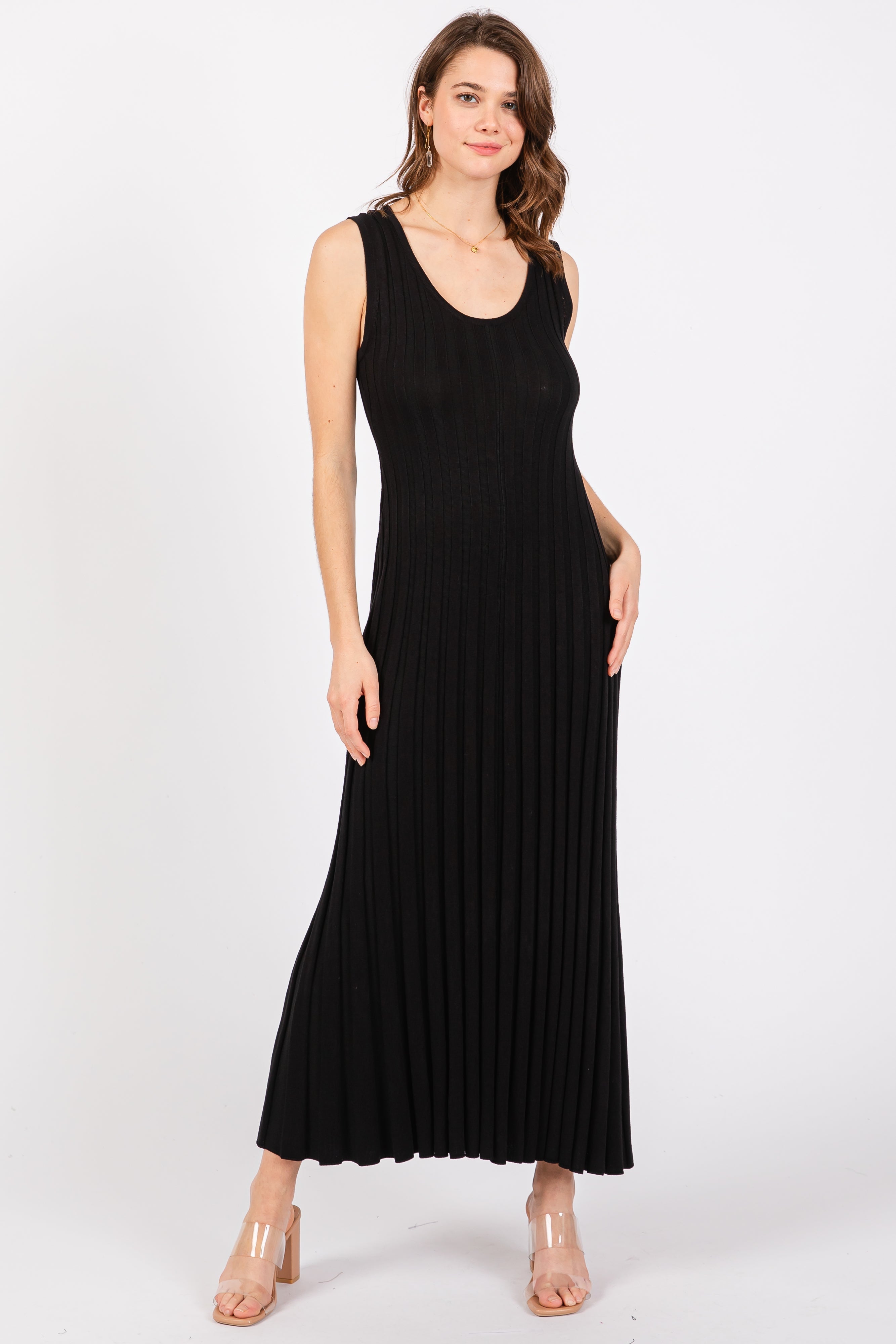 Black Sleeveless Knit Maternity Maxi Dress PinkBlush