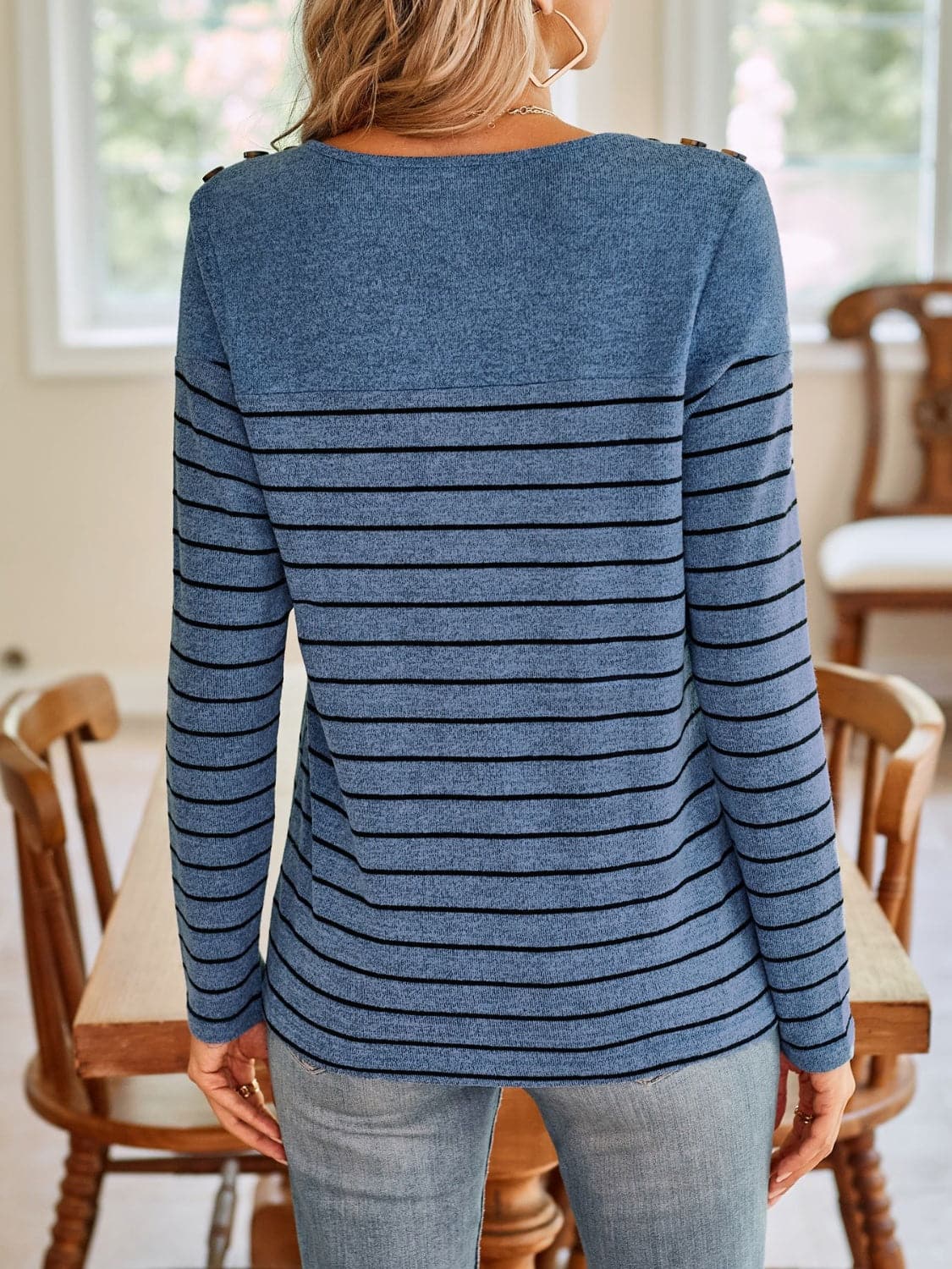 Striped Round Neck Long Sleeve T-Shirt.