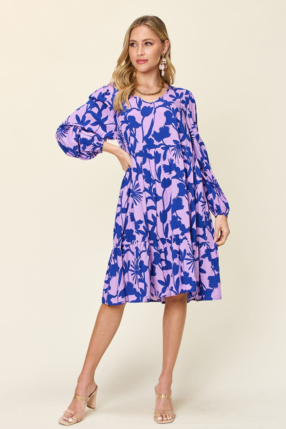 Chic printed ruffle hem dress with pockets for every body type