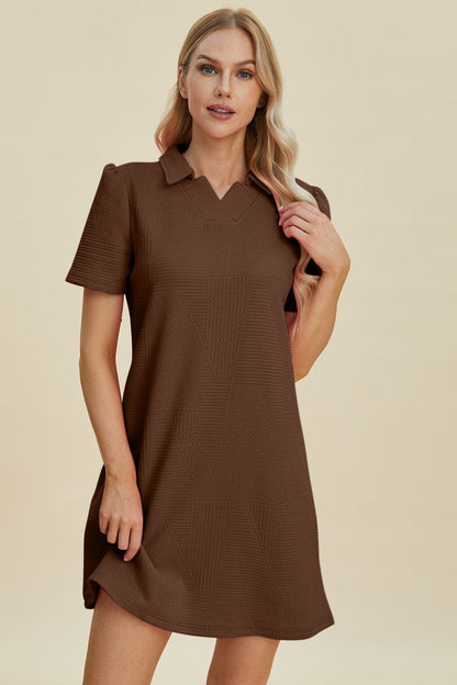 Double Take Full Size Texture Short Sleeve Dress.