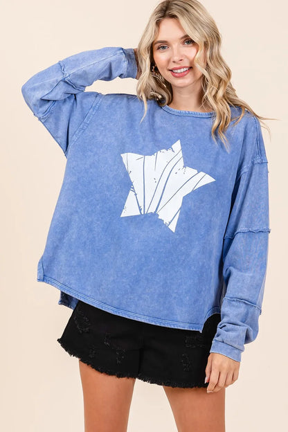 Mittoshop Star Graphic Mineral Wash Long Sleeve Top - Love Salve 