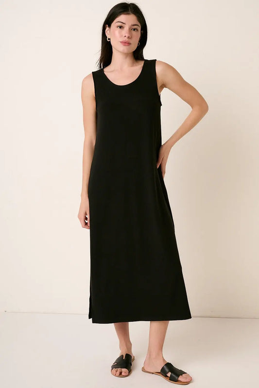 Black Ribbed Sleeveless Midi Dress PinkBlush
