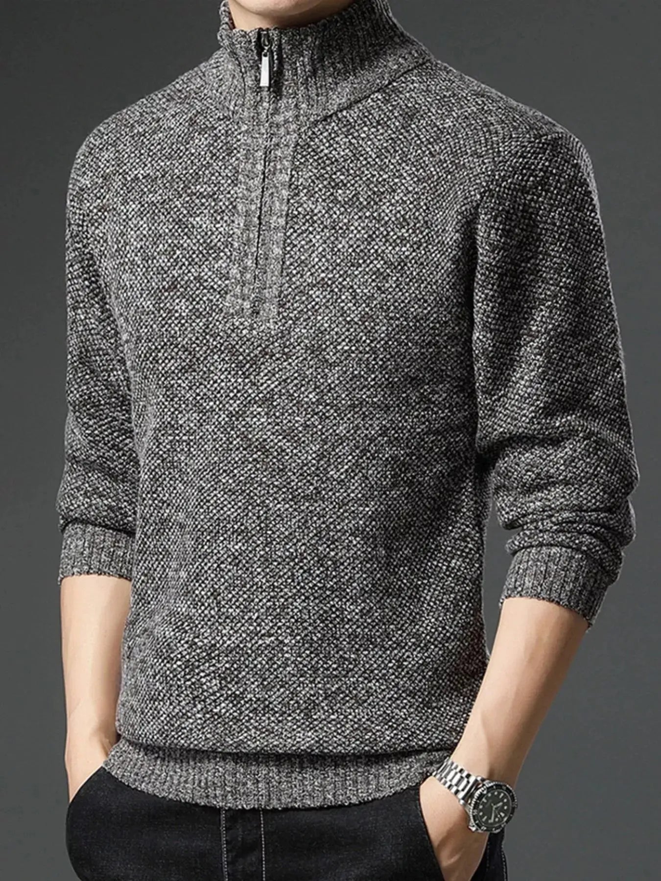 Men's Plus Size Half-Zip Knitted Pullover Sweater Simply Love