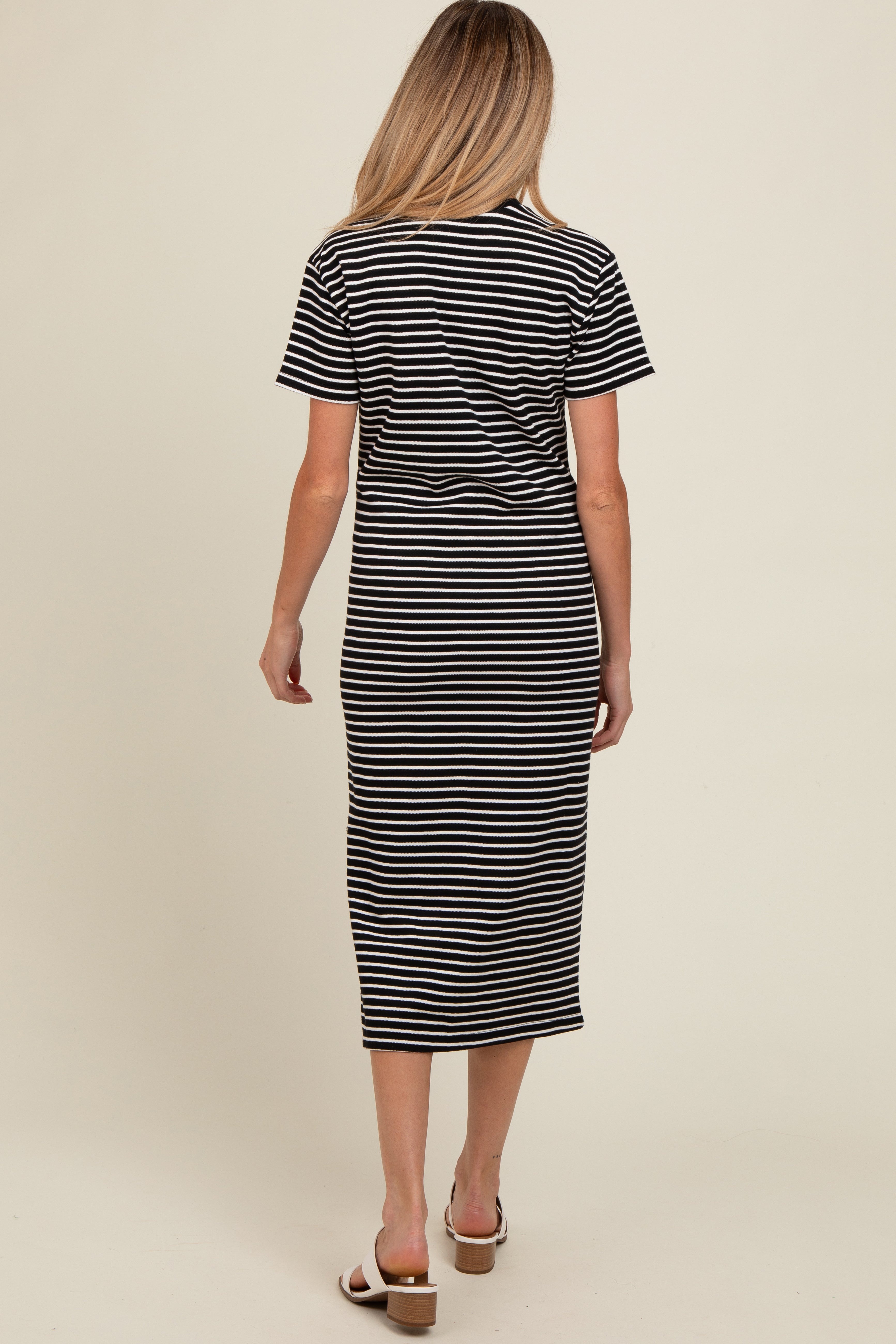 Black Striped Short Sleeve Maternity T-Shirt Midi Dress PinkBlush