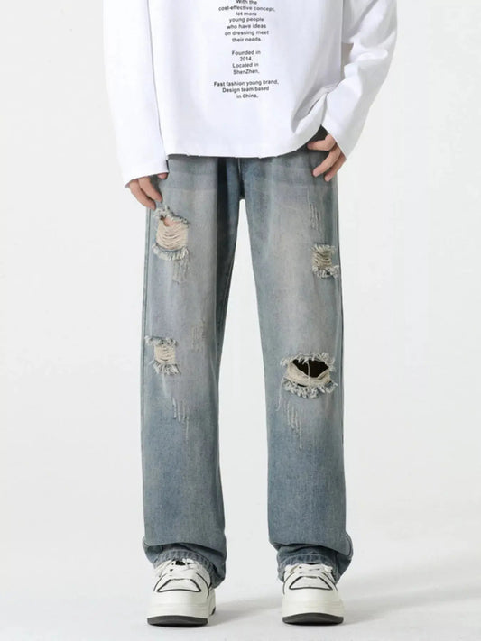 Men's Distressed Wide Leg Jeans Plus Size 100 Percent Cotton Simply Love