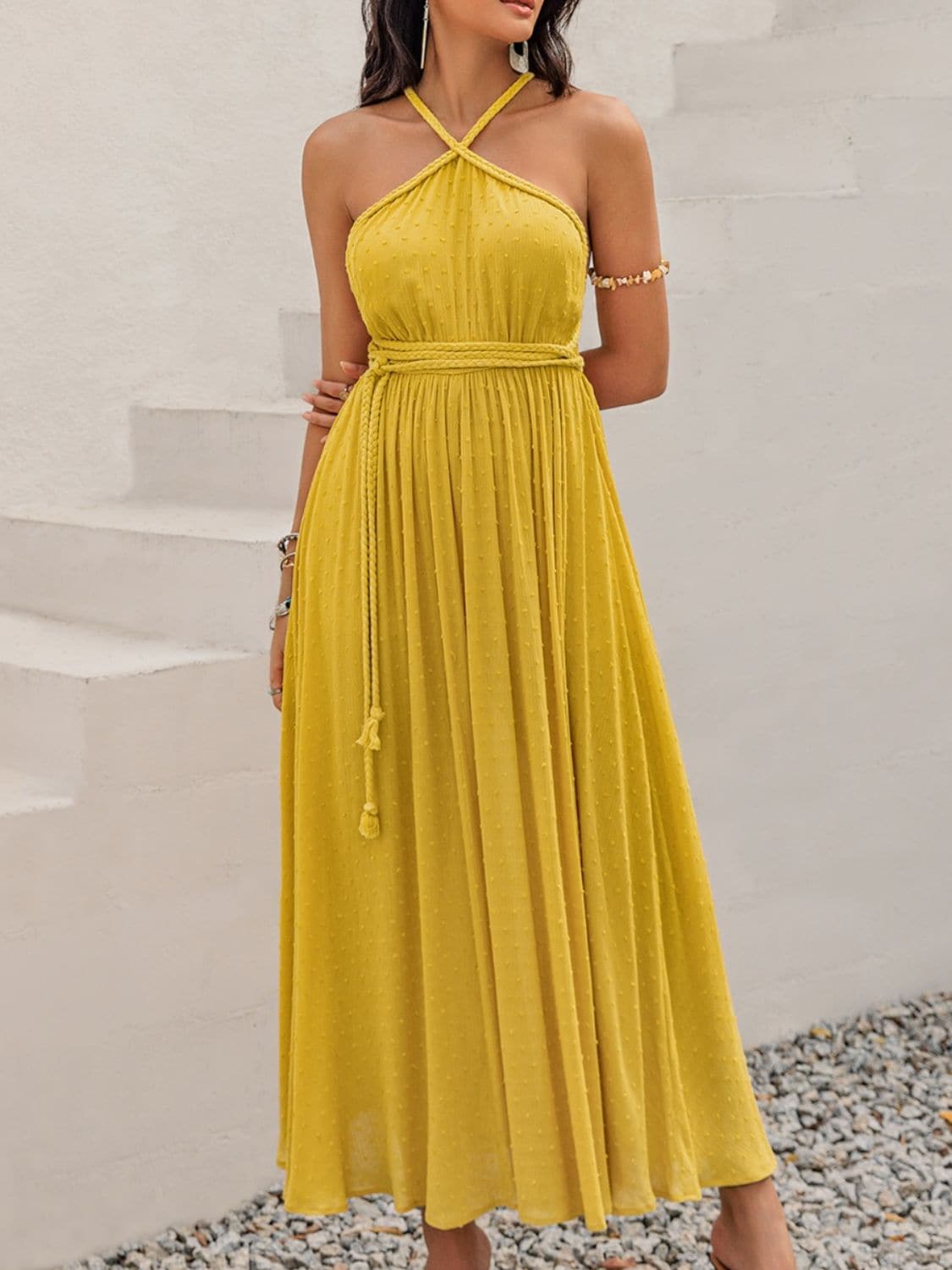 Swiss Dot Backless Sleeveless Maxi Dress.