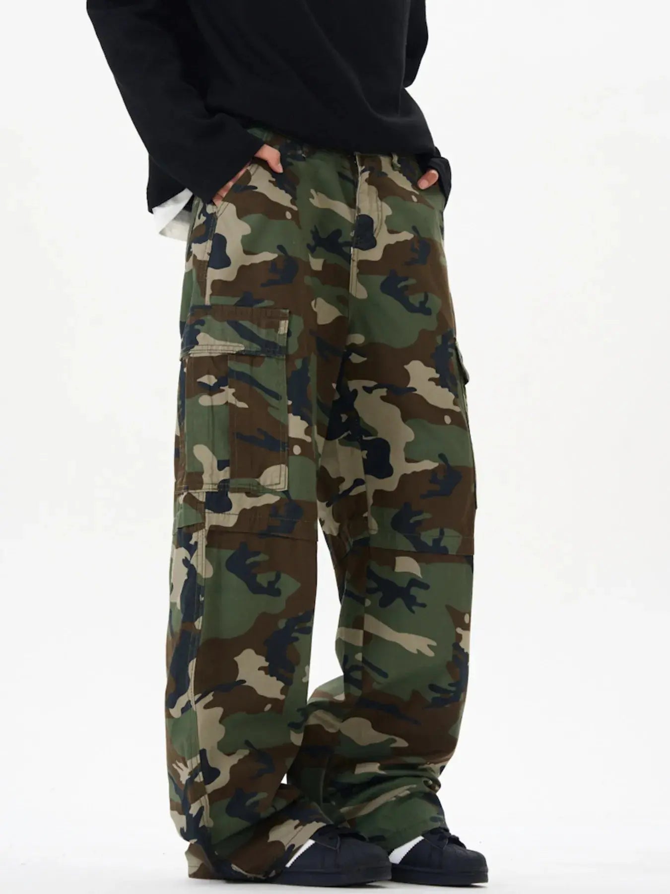 Mens Loose Fit Camouflage Cargo Pants Hundred Percent Cotton With Pockets Simply Love