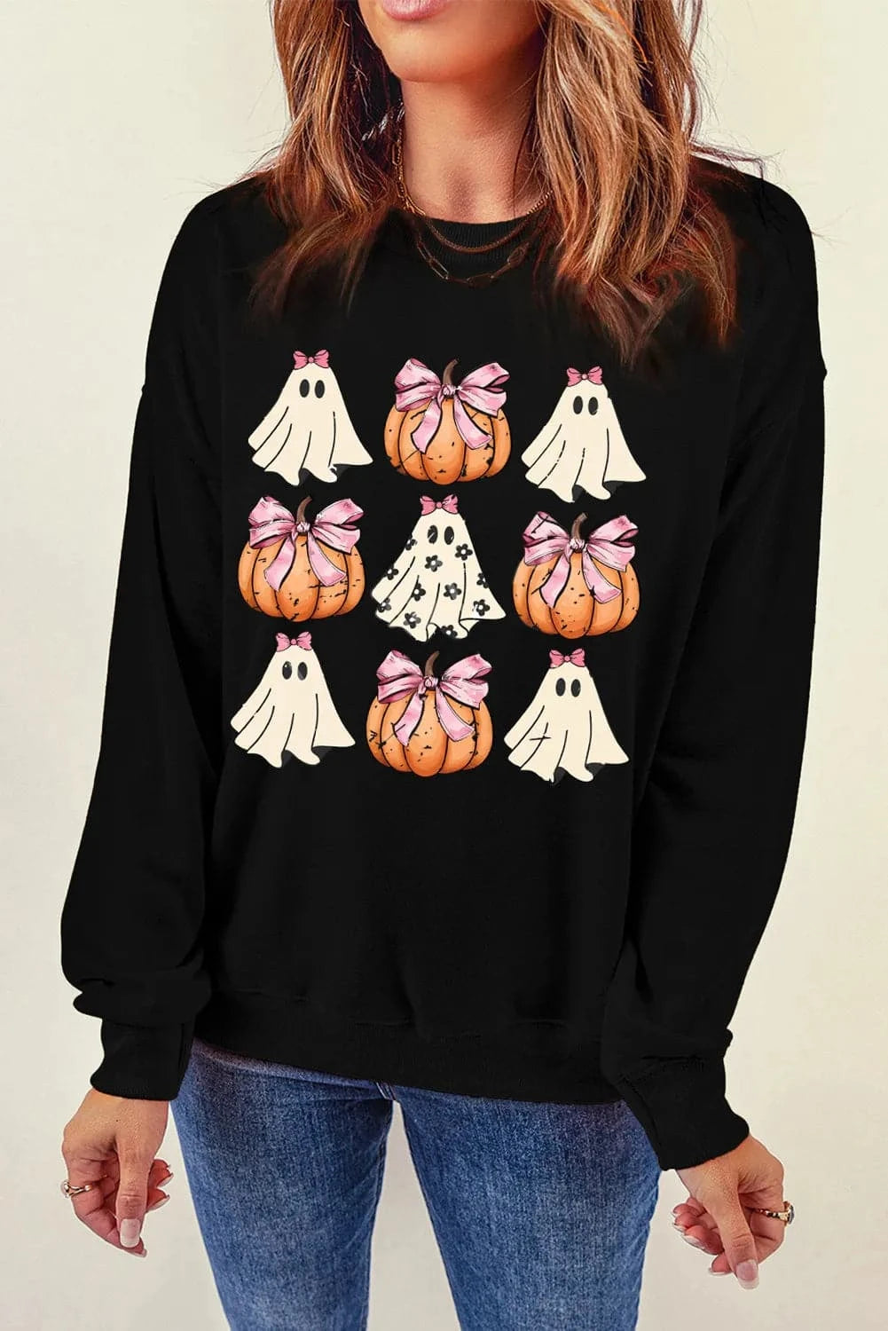 Pumpkin & Ghost Round Neck Long Sleeve SweatshirtFeatures: Basic style
Sheer: Opaque
Stretch: No stretch
Material composition: 50% polyester, 50% cotton
Care instructions: Machine wash cold. Tumble dry low.
ImporteLove Salve Pumpkin & Ghost Round Neck Long Sleeve SweatshirtSweatshirts & Hoodies