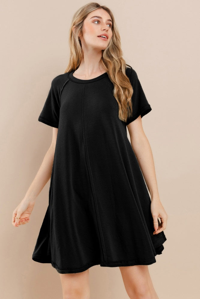 Black Solid T-shirt Maternity Mini Dress PinkBlush