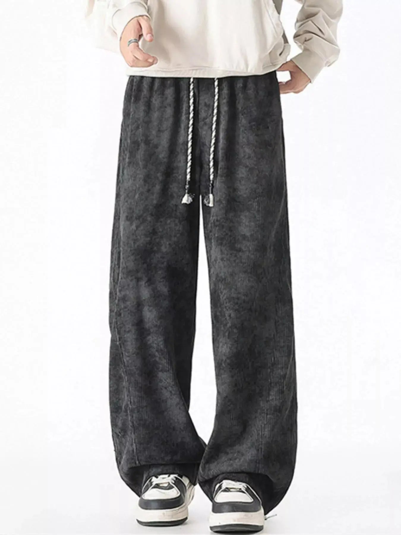 Men's Plus Size Vintage Wash Wide Leg Drawstring Polyester Pants With Pockets Simply Love