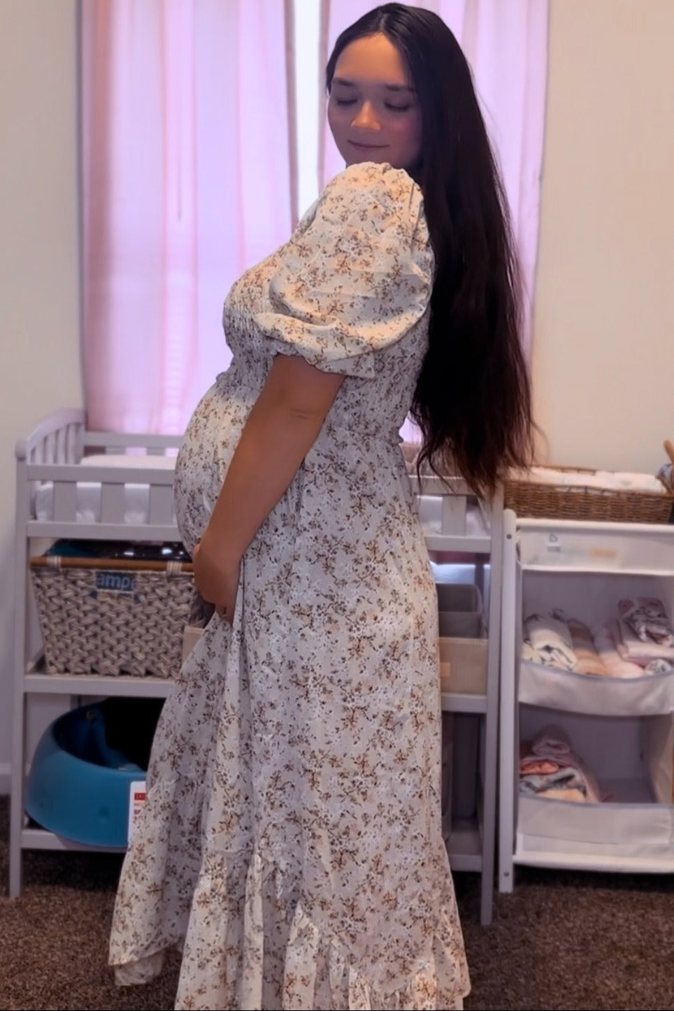 Light Olive Smocked Handkerchief Hem Maternity Dress PinkBlush