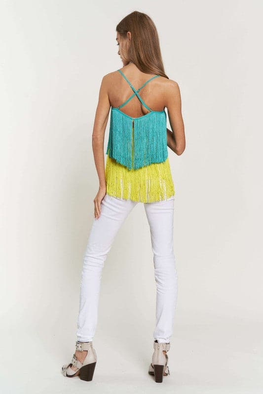 Fringe Overlay Cross Straps Party Cami Top.