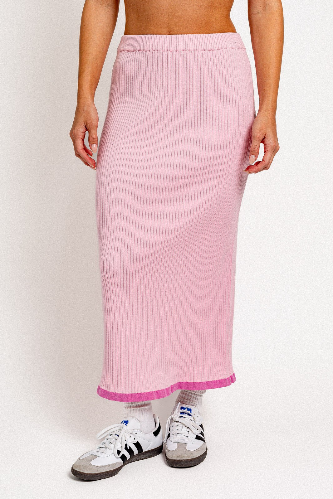 Pink Rib Knit Midi Skirt PinkBlush