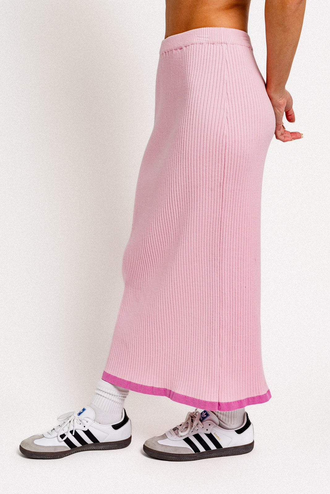 Pink Rib Knit Midi Skirt PinkBlush