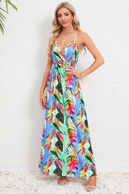 Printed Surplice Maxi Cami Dress.