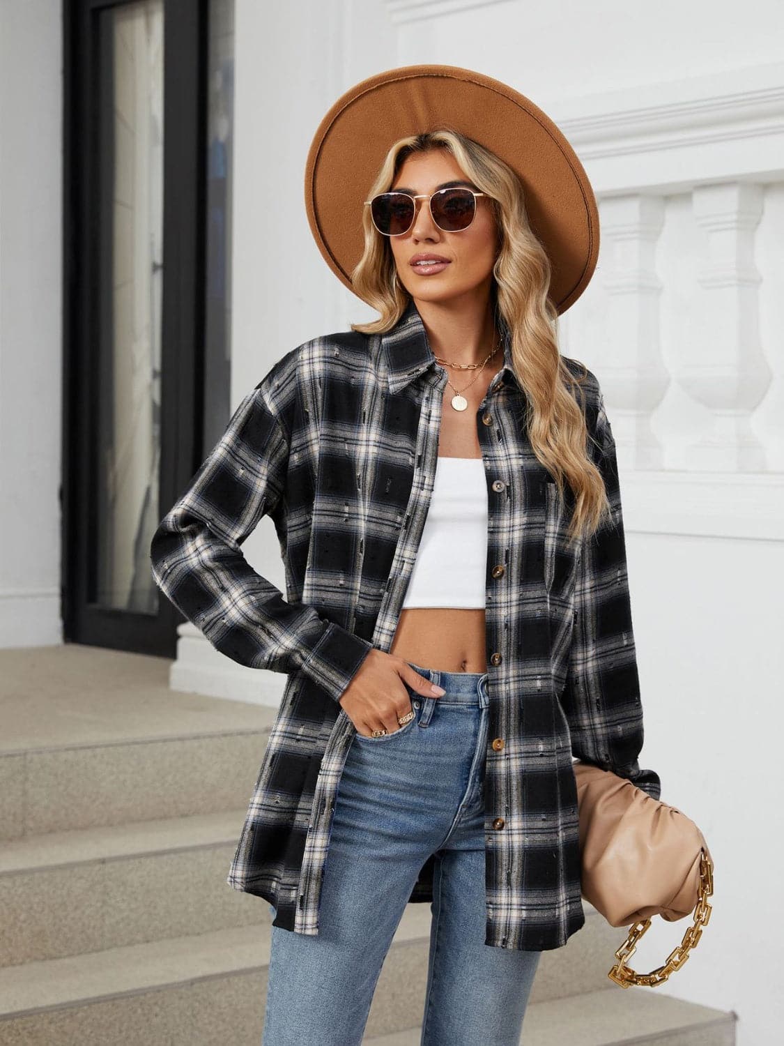 Plaid Button Up Long Sleeve Shirt.