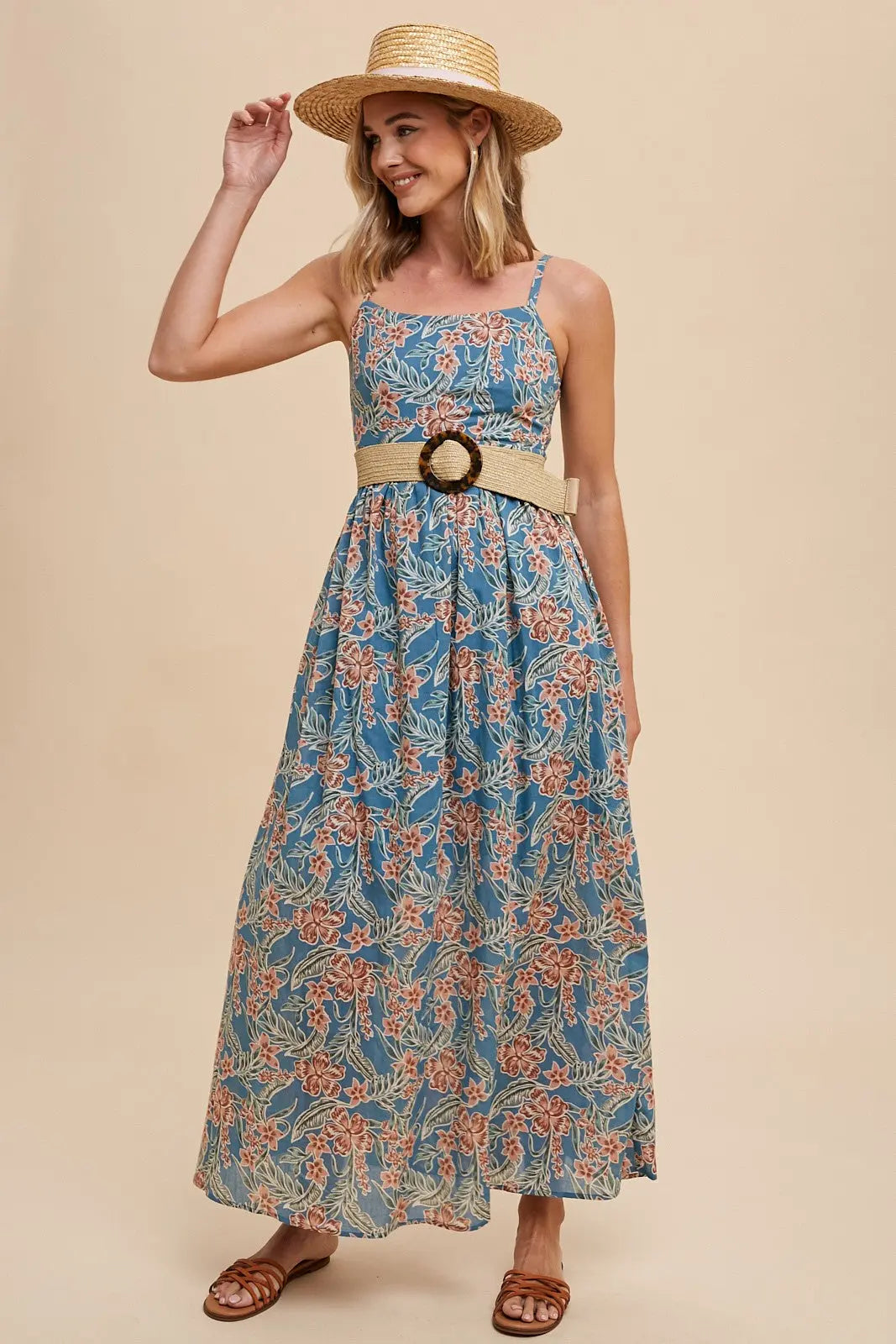 Blue Floral Lightweight Sleeveless Maternity Dress PinkBlush
