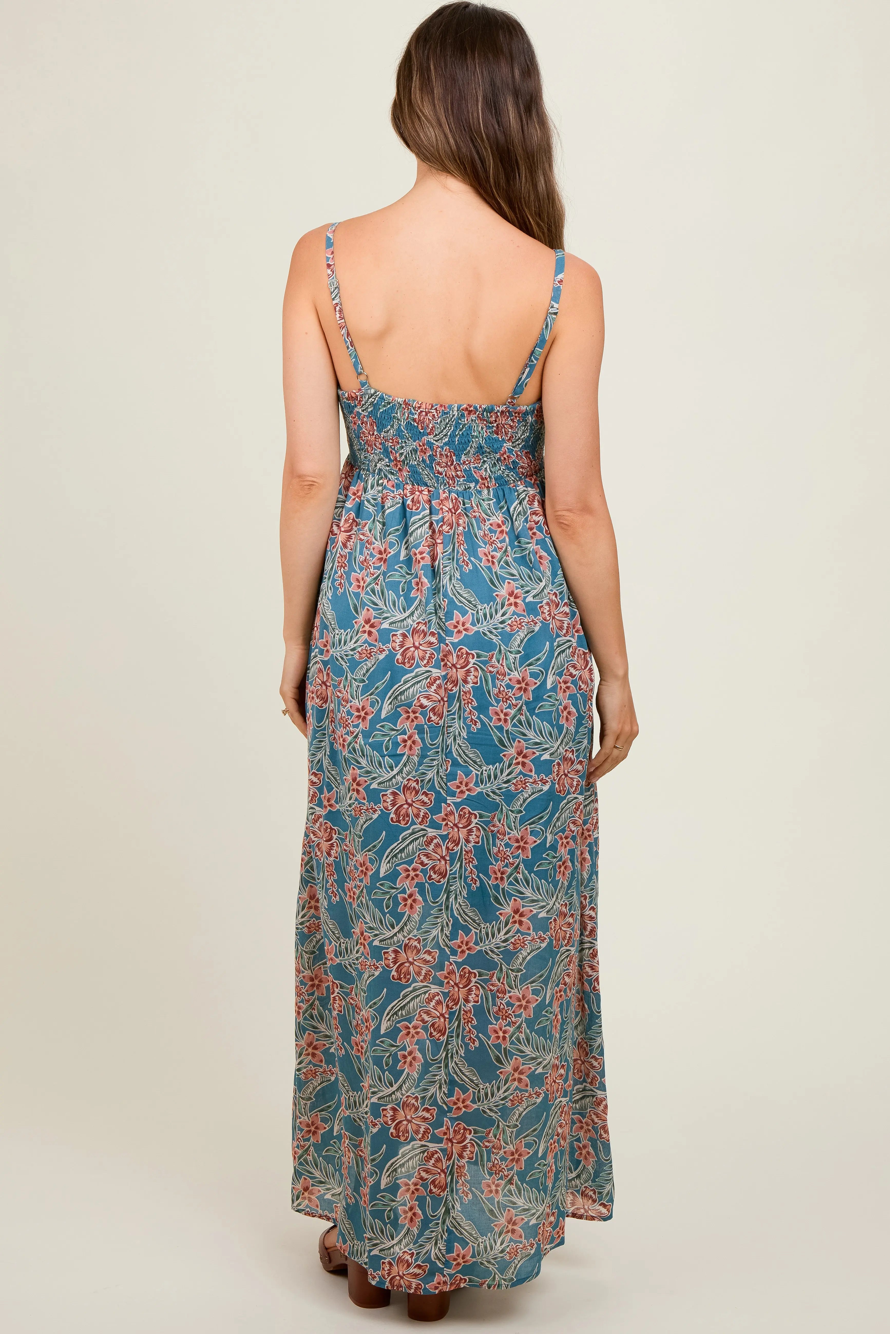 Blue Floral Lightweight Sleeveless Maternity Dress PinkBlush