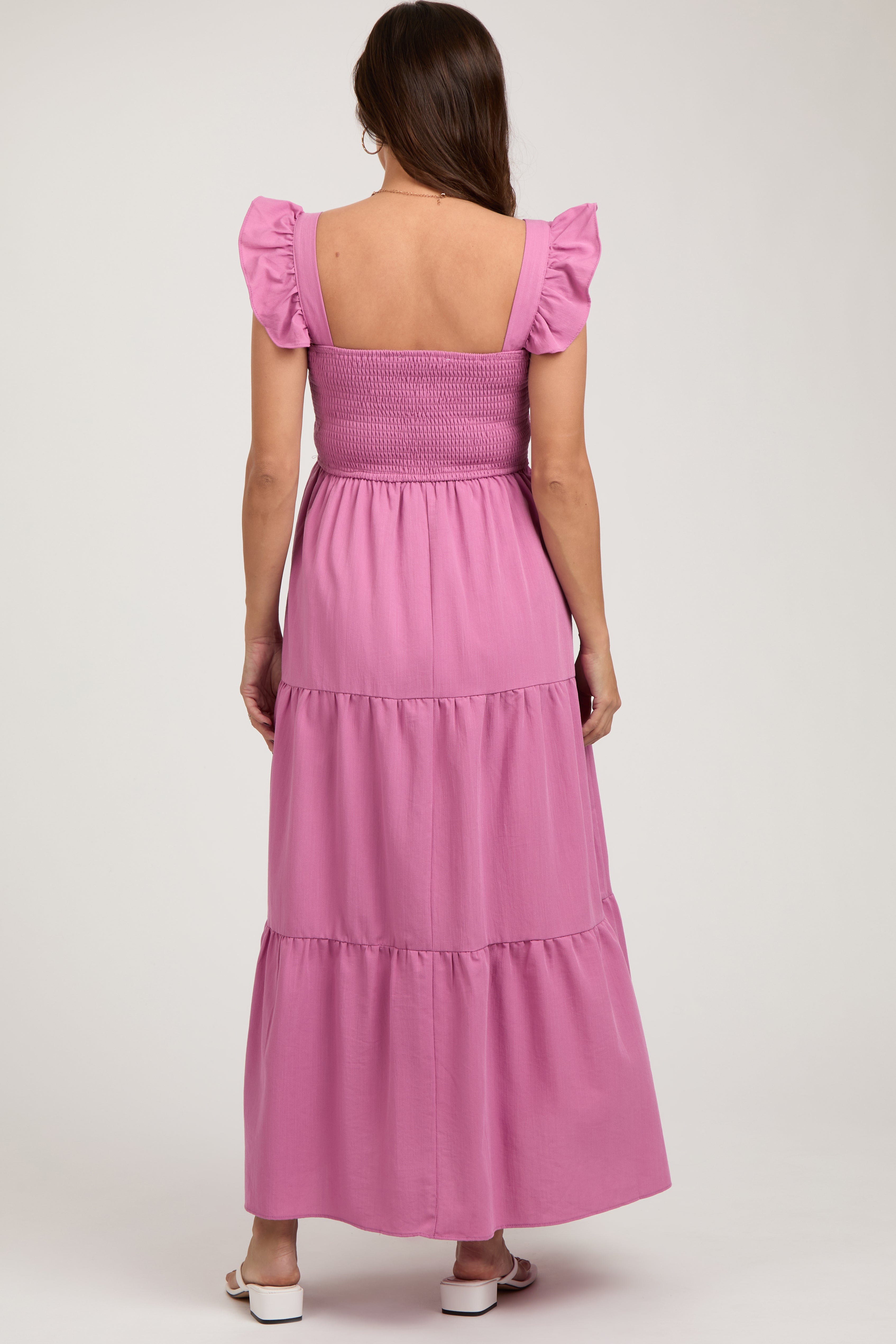 Mauve Sleeveless Smocked Tiered Maternity Maxi Dress PinkBlush