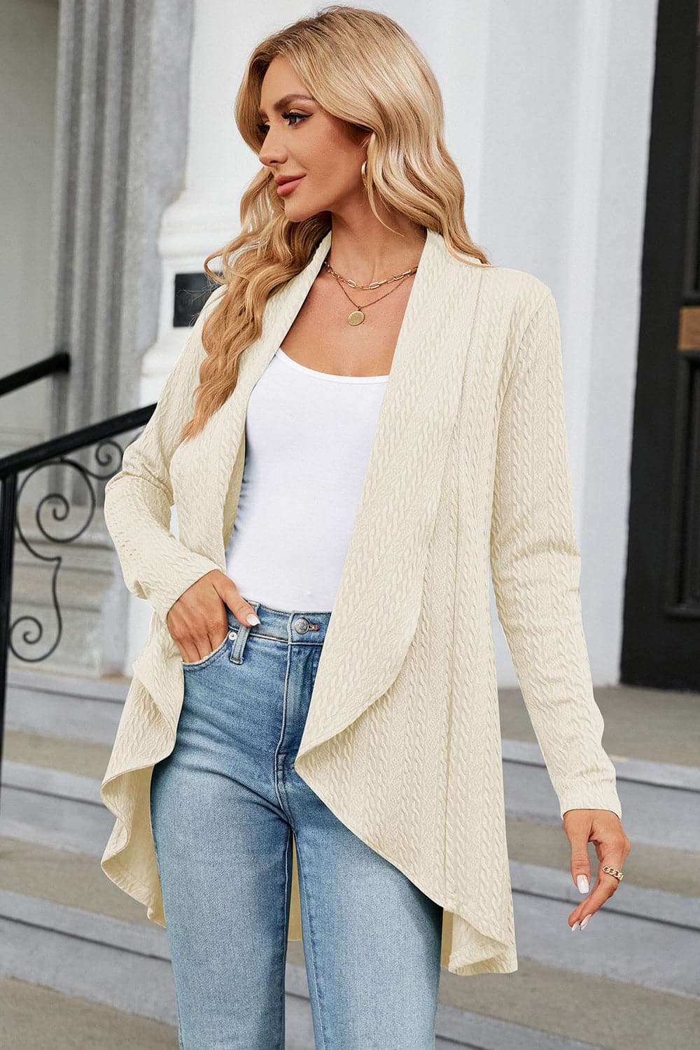 Open Front Long Sleeve Cardigan.