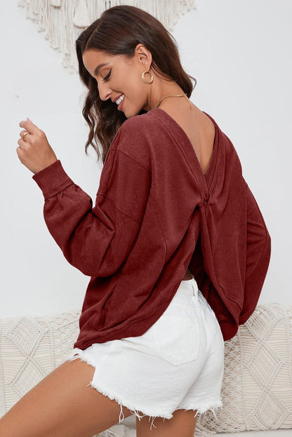 Twisted Round Neck Dropped Shoulder Sweatshirt.