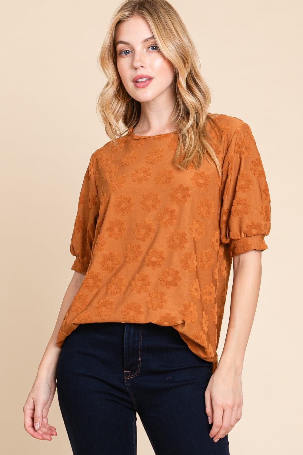 BOMBOM Textured Floral Pattern Top.