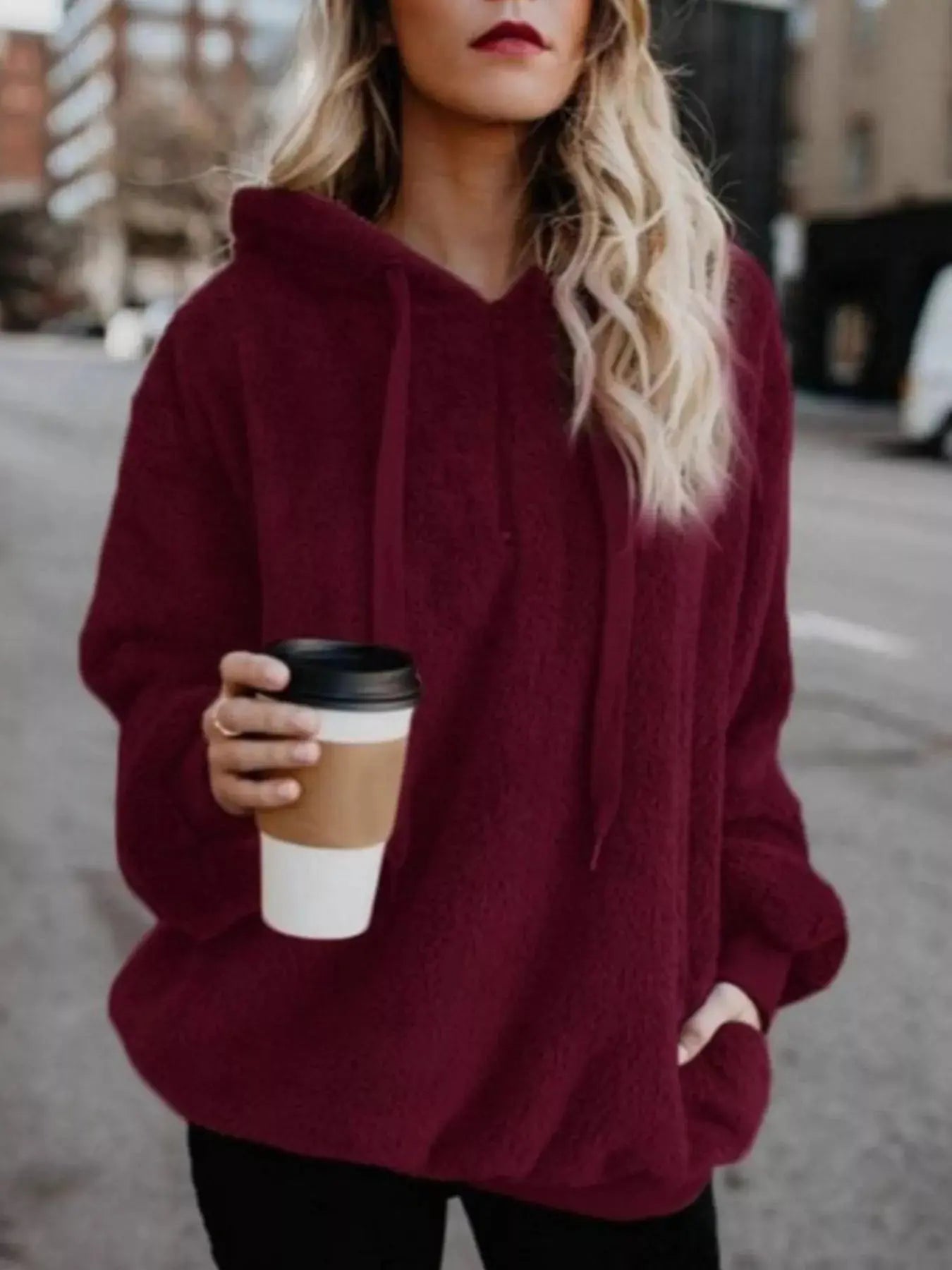 Plus Size Fleece Hoodie Half Zip With Drawstring Pockets Simply Love