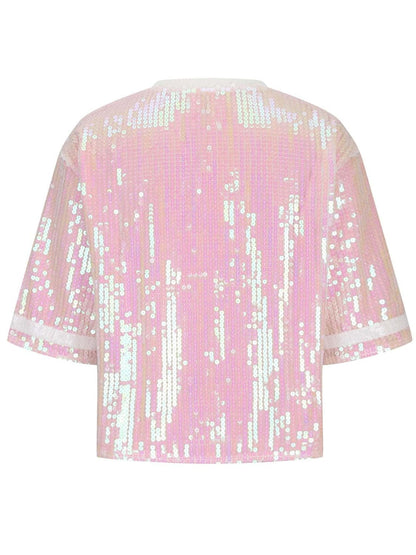 Sequin Football Round Neck Half Sleeve Top.