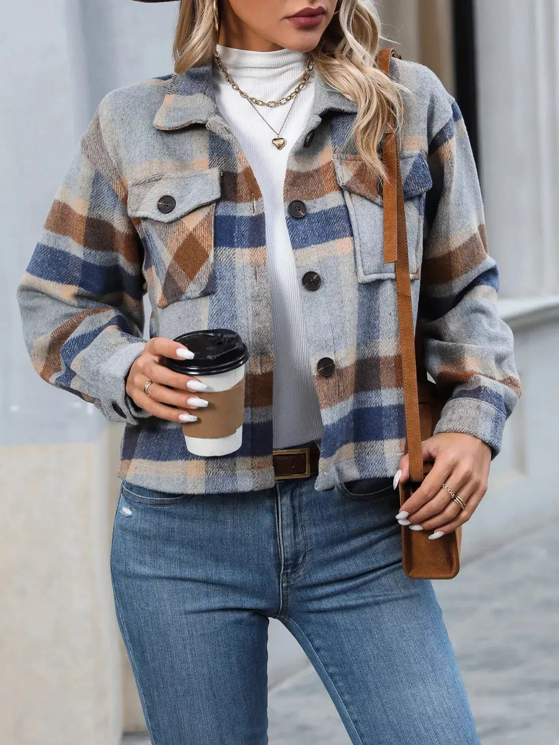 Plaid Button-Up Jacket Simply Love
