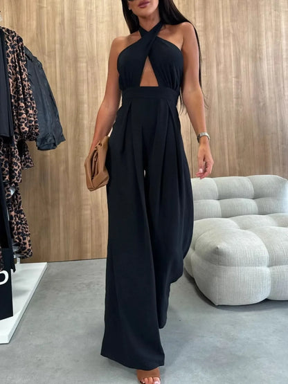 Strut & Slay Wide Leg Halter Jumpsuit