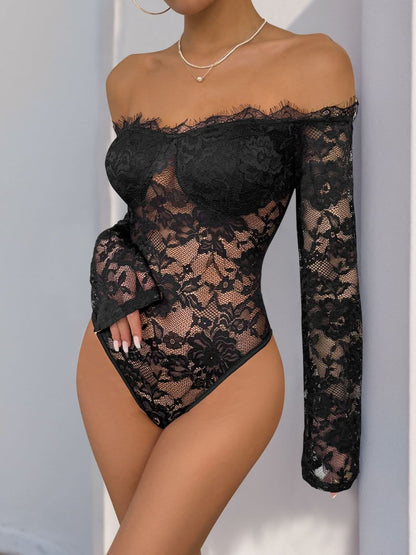 Lace allure off-shoulder bodysuit with long sleeves