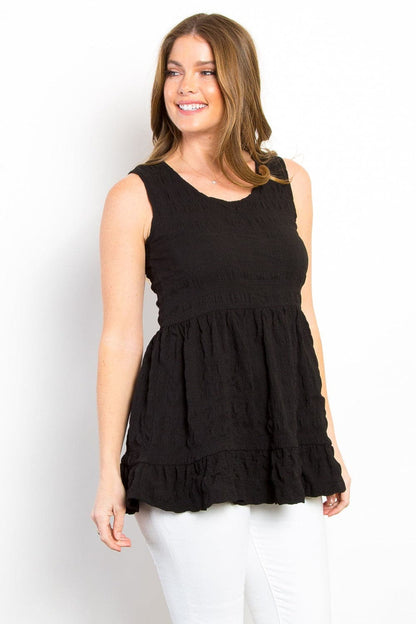 Be Stage Ruffled Sleeveless Babydoll Top.