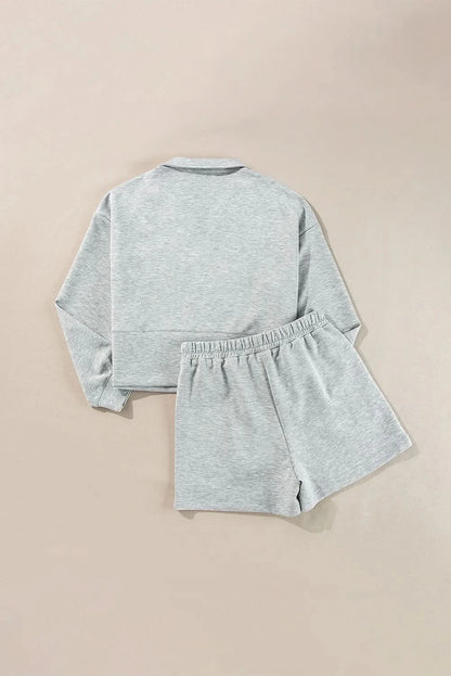 Half Zip Long Sleeve Top and Drawstring Shorts Set