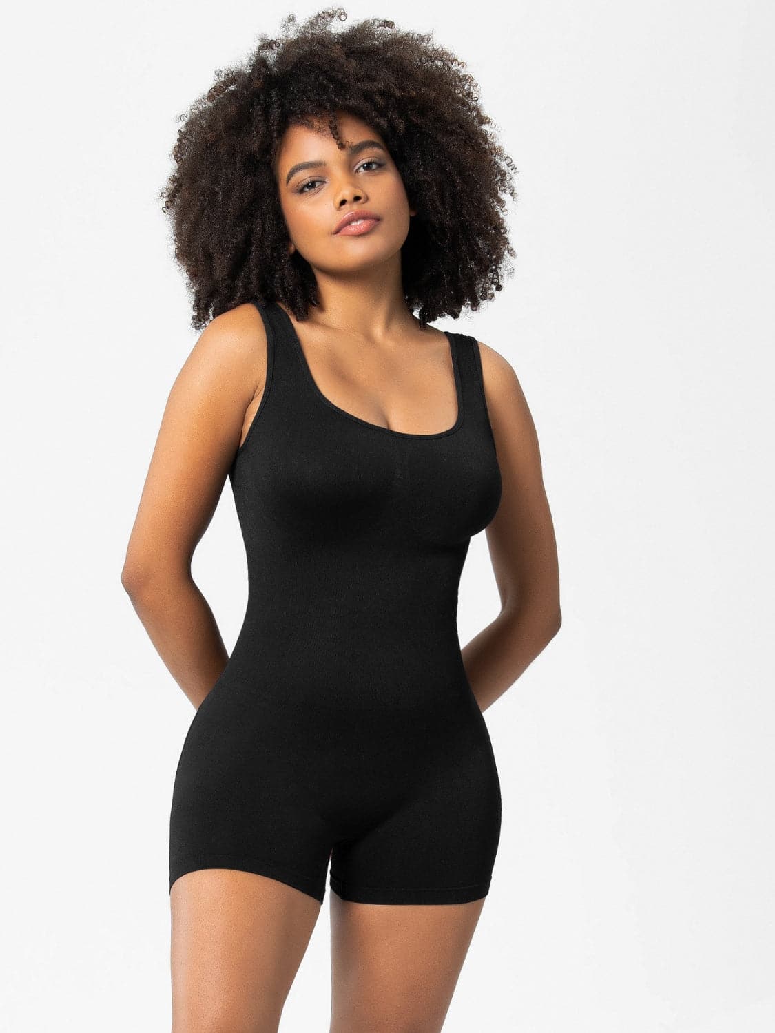 Scoop Neck Wide Strap Shaping Romper.