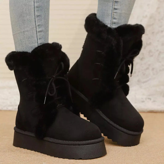 Black Suede Lace Up Winter Boots With Faux Fur Lining Simply Love