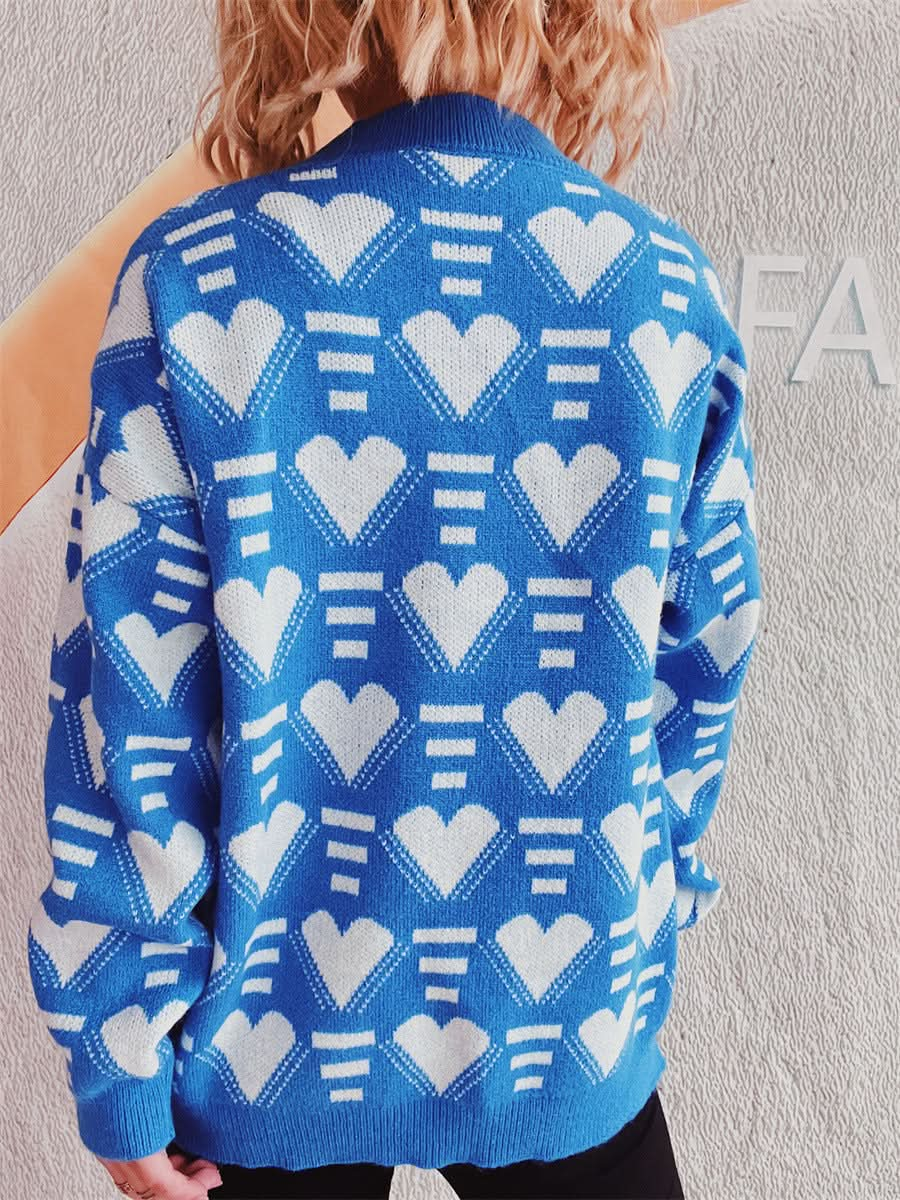 Heartfelt Contrast Long Sleeve Sweater with Dropped Shoulders