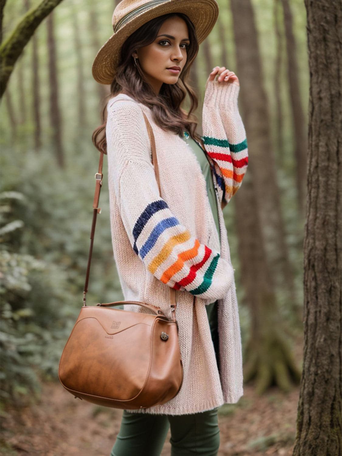 Striped Open Front Long Sleeve Cardigan.