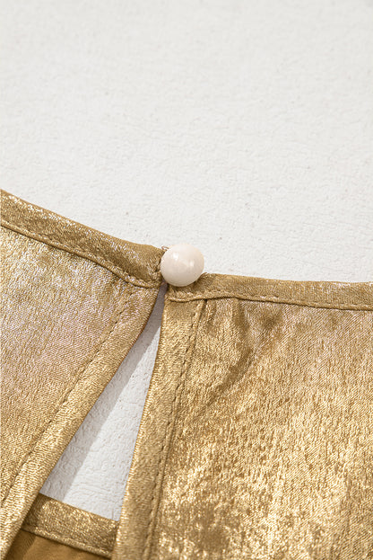 Gold Metal Textured Round Neck Casual Tank Top for Women