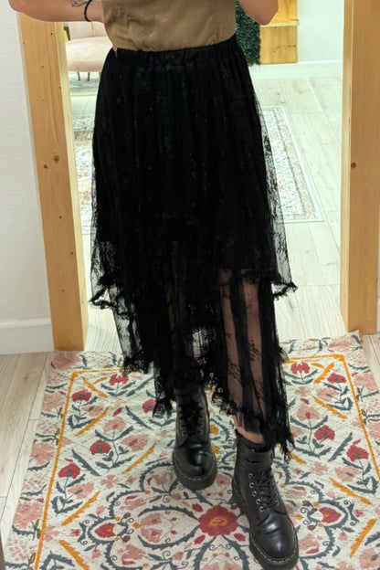 Elastic Waist Asymmetrical Lace Skirt