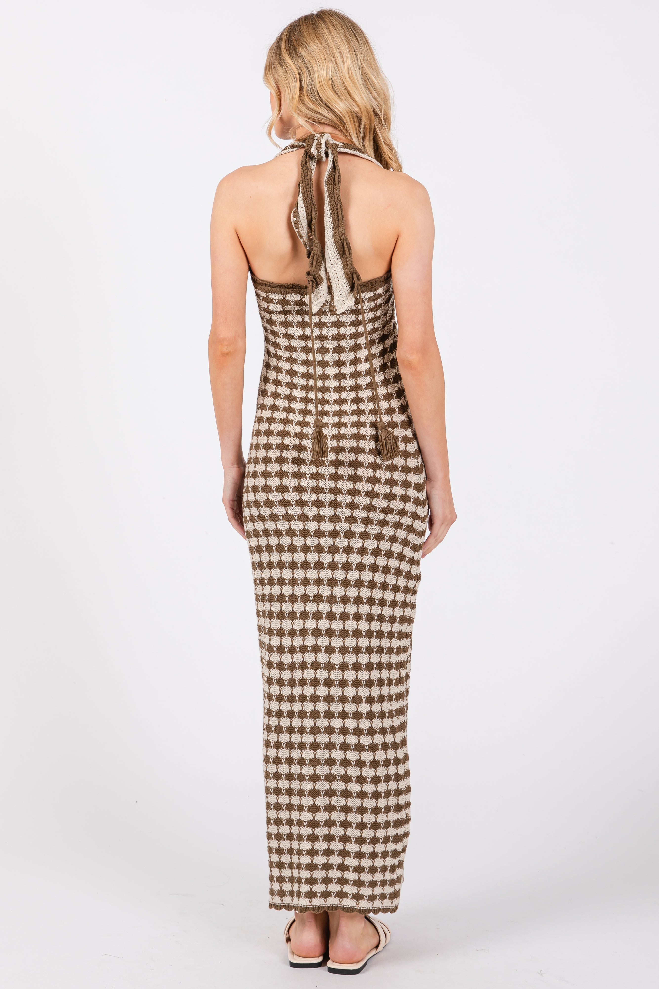 Olive Crochet Knit Ruffle Strap Midi Dress PinkBlush