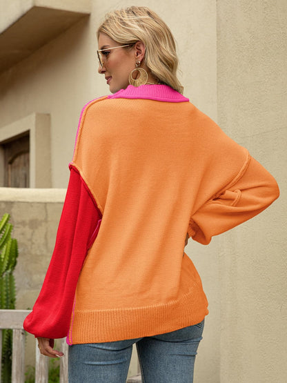 Color Block Dropped Shoulder Sweater.