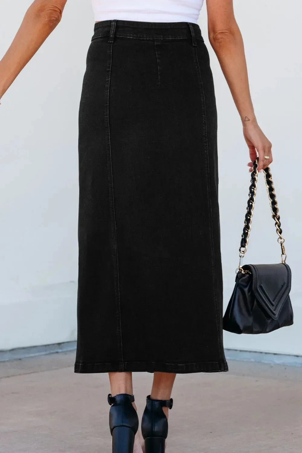 Button Fly Side Split Denim Midi Skirt Simply Love