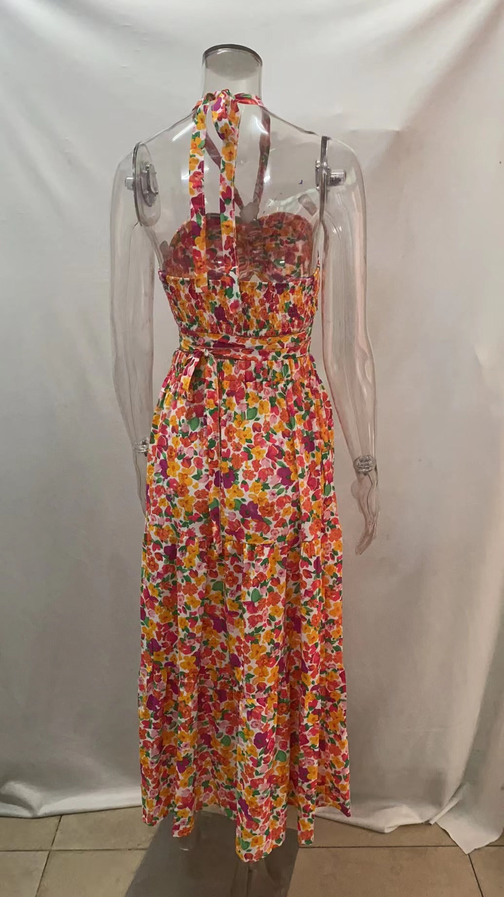 Spring Summer Sexy Halterneck Printed Tied Top Large Swing Dress for Women Floral Burst Bella Mia