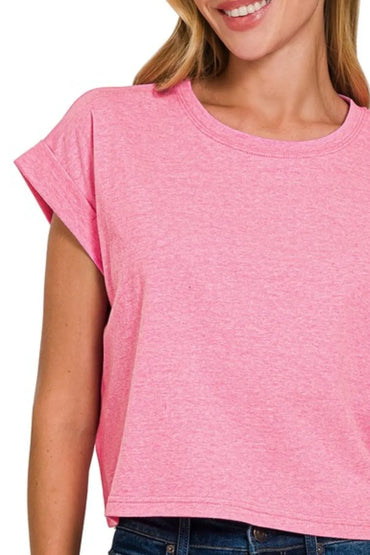 Zenana Rolled Sleeve Crop T-Shirt - Love Salve 