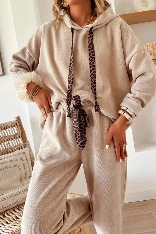 Leopard Drawstring Hoodie and Pants Set Simply Love