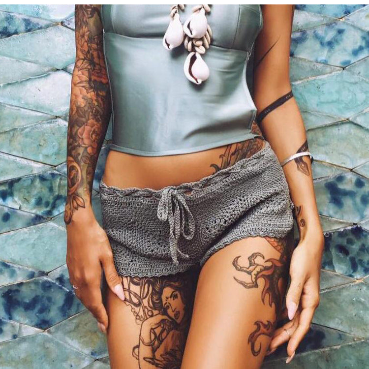 Beach Boyshorts Solid Color Women Sexy Bikini Swimming Trunks Crochet hook Bella Mia