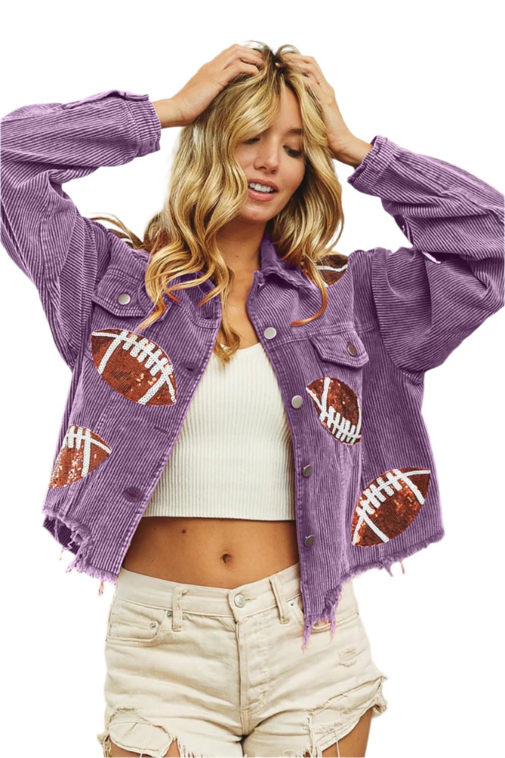 BiBi Football Sequin Embroidery Washed Corduroy Jacket.