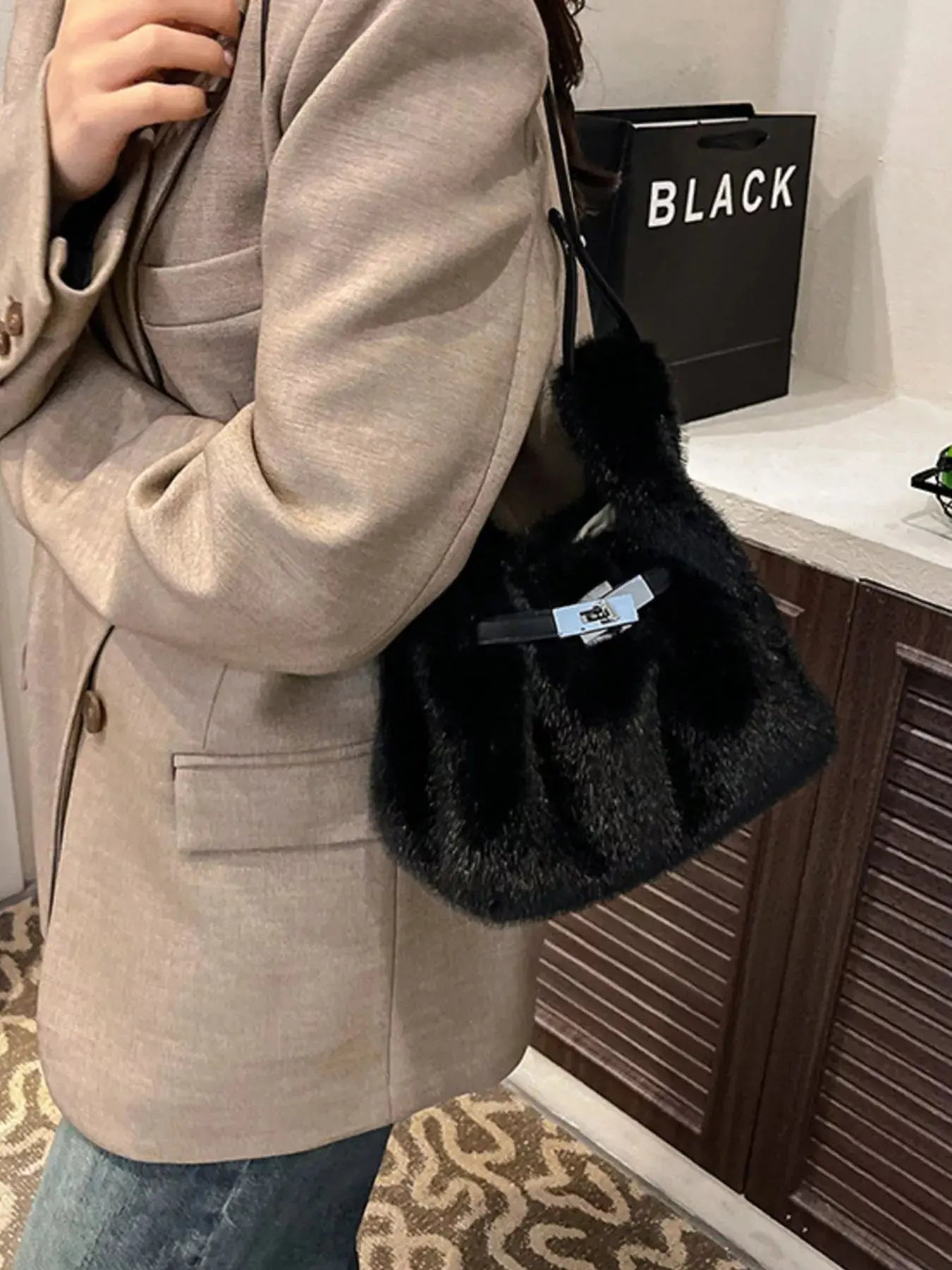Faux Fur Bucket Crossbody Bag Simply Love