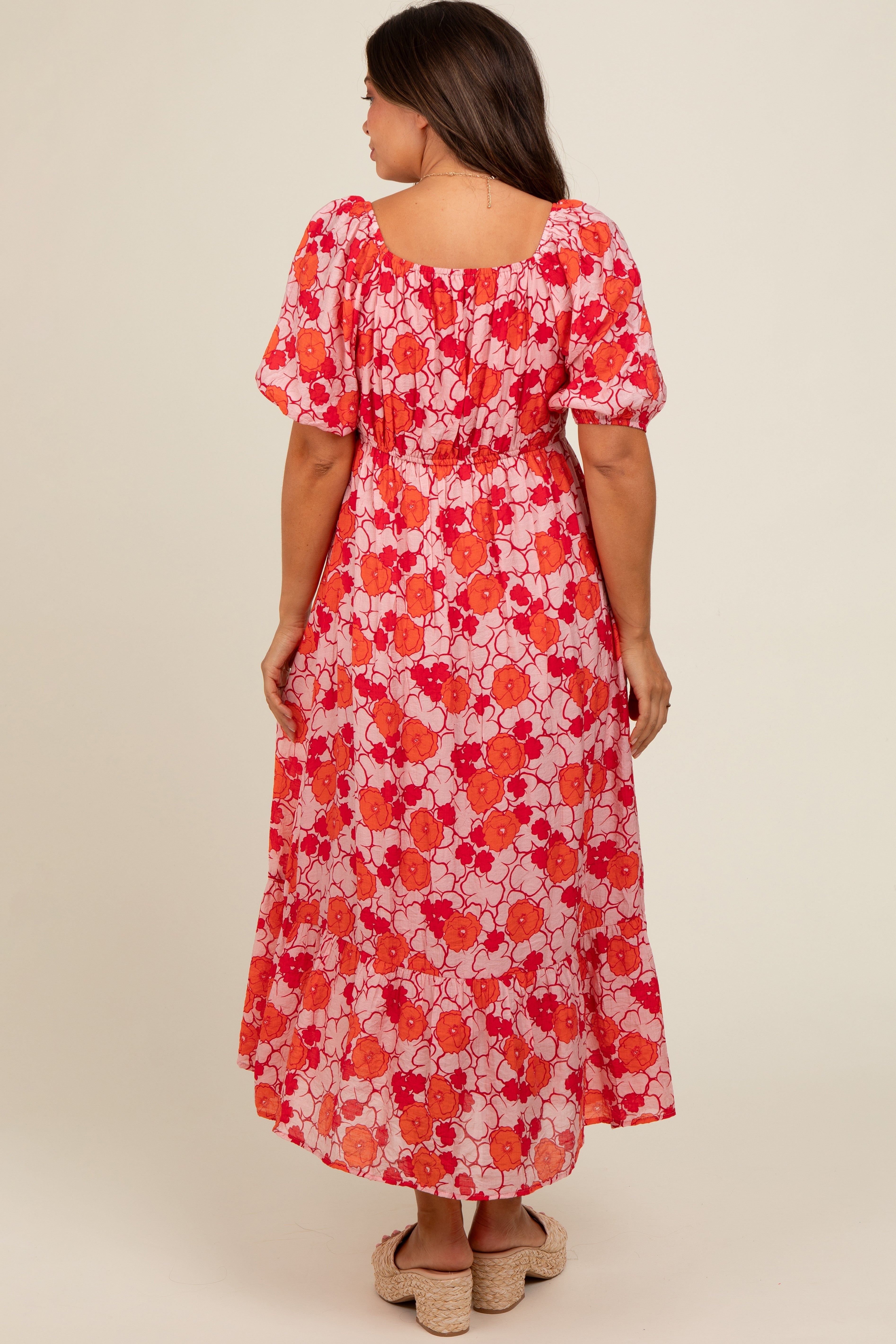 Pink Floral Maternity Midi Dress PinkBlush