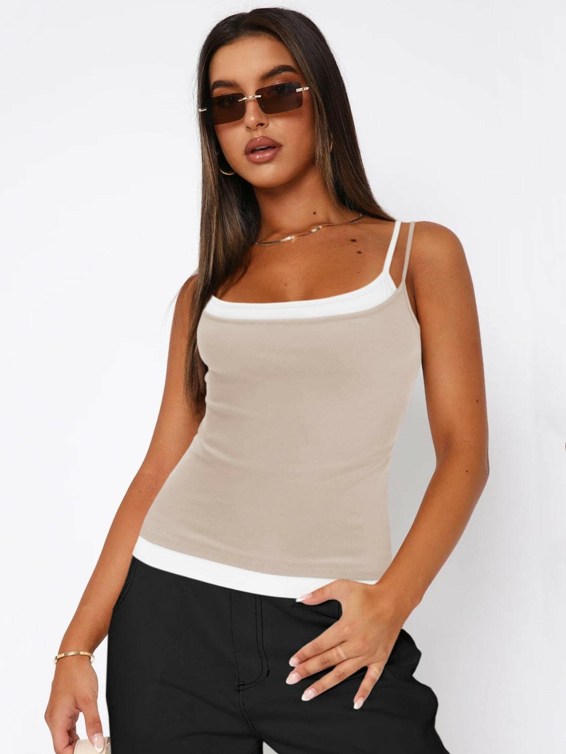 Faux Layered Square Neck Cropped Cami.